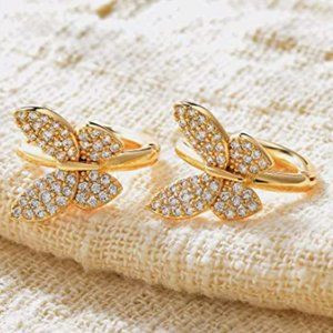 Cubic Zirconia Huggie Earrings 14k Gold Plated Tiny Cuff Earrings Small Huggie